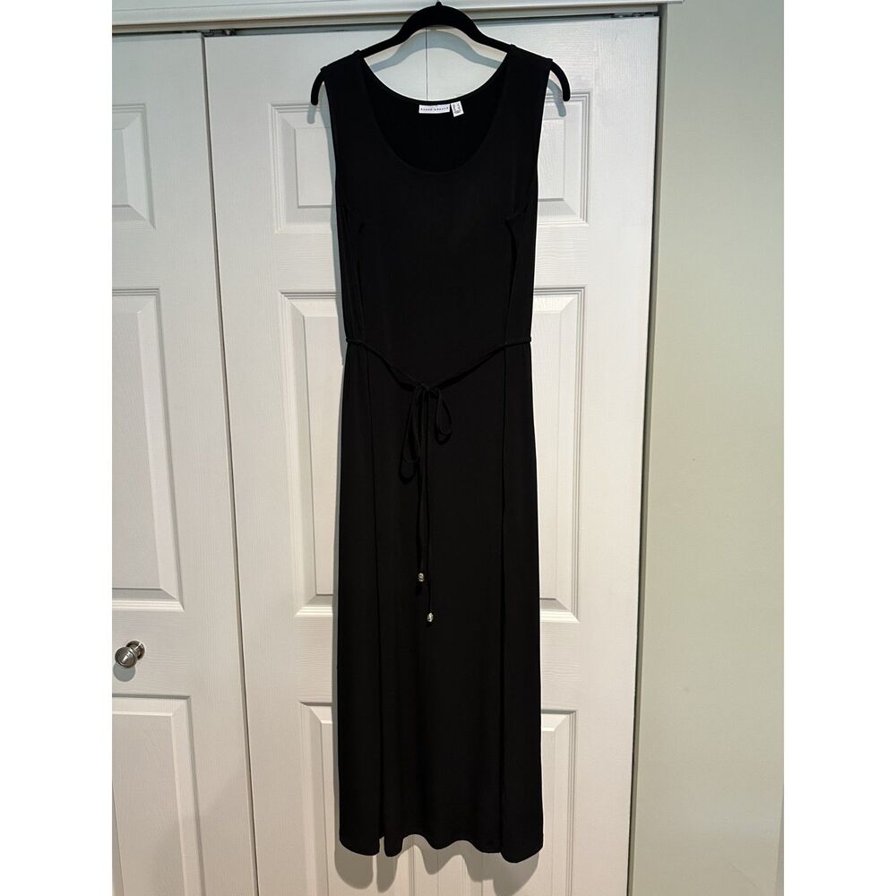 Susan Graver Liquid Knit Black Sleeveless Maxi Dress Tie Waist Size L